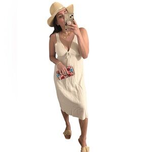 NWT linen blend Monteau cream midi dress